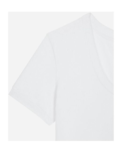 Dolce & Gabbana White Logo Embroidered Crewneck T-Shirt