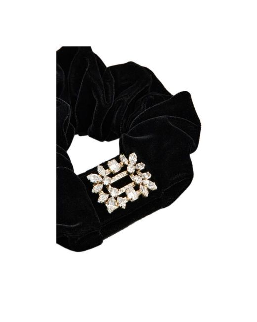 Roger Vivier Black Buckle Embellished Velvet Scrunchie