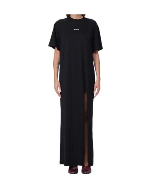 MSGM Black Logo-Print Cotton Maxi Dress