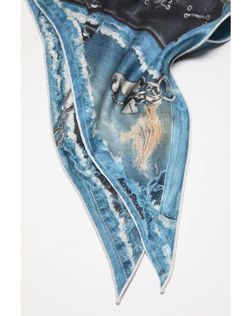 Acne Blue Distressed Print Scarf for men