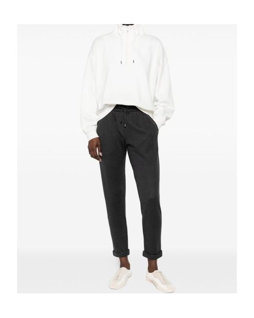 Brunello Cucinelli White Quater-Zip Detailed Sweatshirt