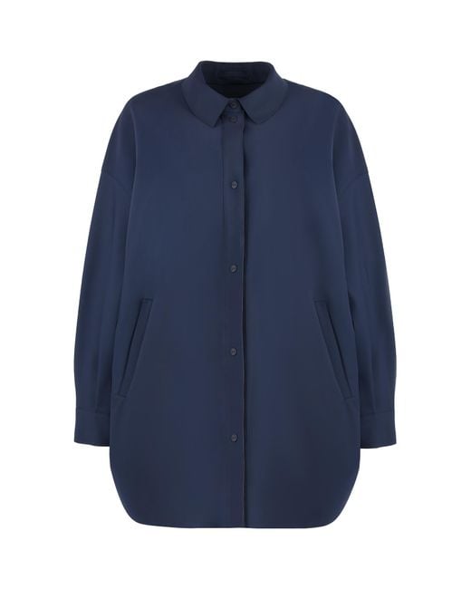 Herno Blue Scuba Single-Breasted Stretched Coat