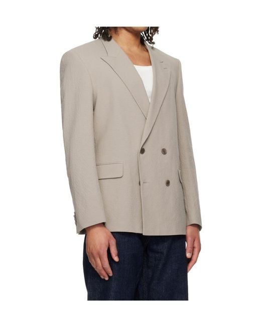 Boss Gray Double-Breasted Suit Jacket for men