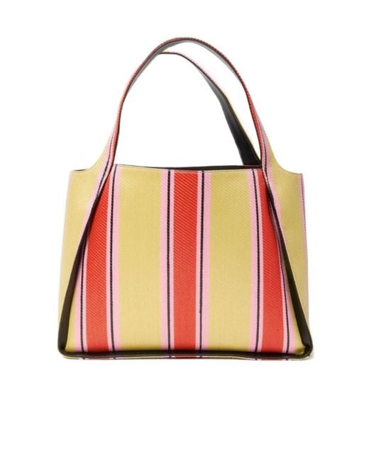 Stella McCartney Red Striped Logo Embellished Tote Bag