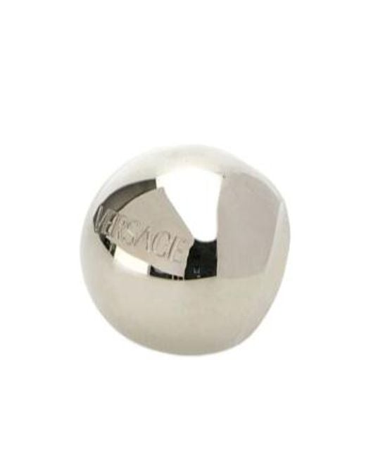 Versace White Sphere Logo-Engraved Polished Finish Ring