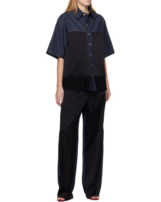 Stella McCartney Blue Lace Detailed Short-Sleeve Shirt