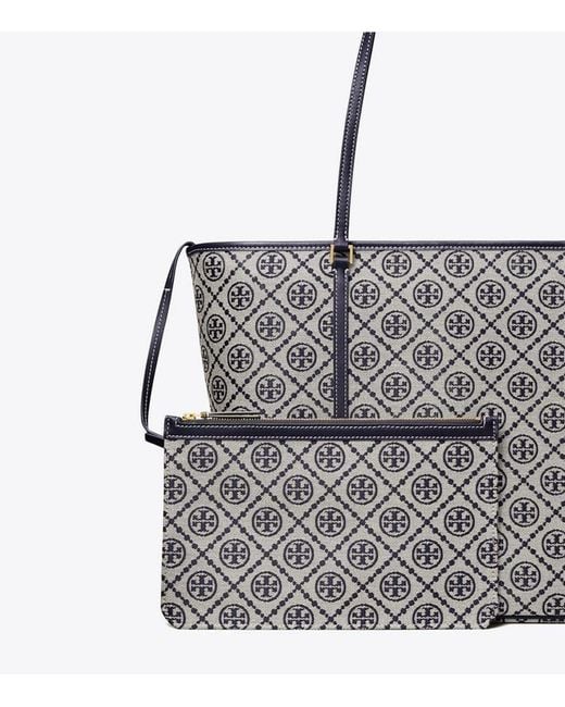 Tory Burch Gray T Monogram Zipped Tote Bag