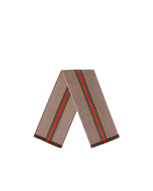 Gucci Brown Gg Jacquard Knit Scarf With Web And Fringe for men