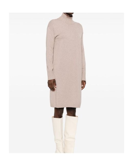 Fabiana Filippi Natural Ribbed Mock-Neck Knitted Dress