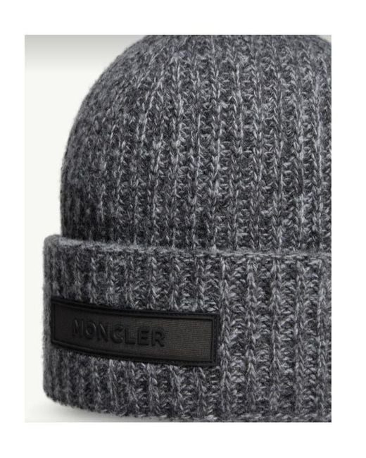 Moncler Gray Mouliné Wool Cashmere Beanie for men