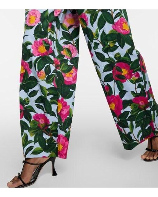 Oscar de la Renta Green Floral Cotton-Blend Jumpsuit