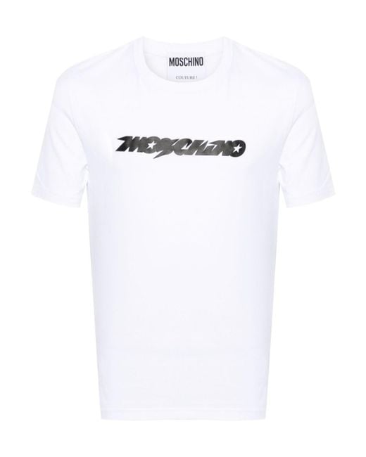 Moschino White Logo-Print Cotton-Blend T-Shirt for men