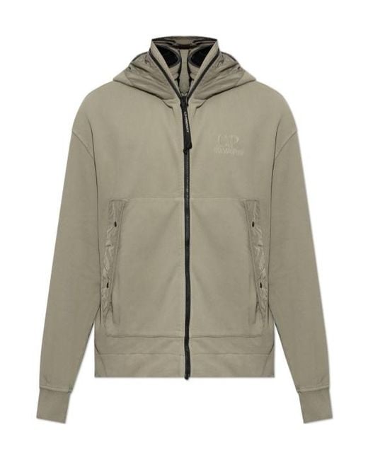 C P Company Green Goggle-Detail Zip-Up Hoodie for men
