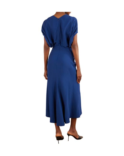 Victoria Beckham Blue V-Neck Midi Dress