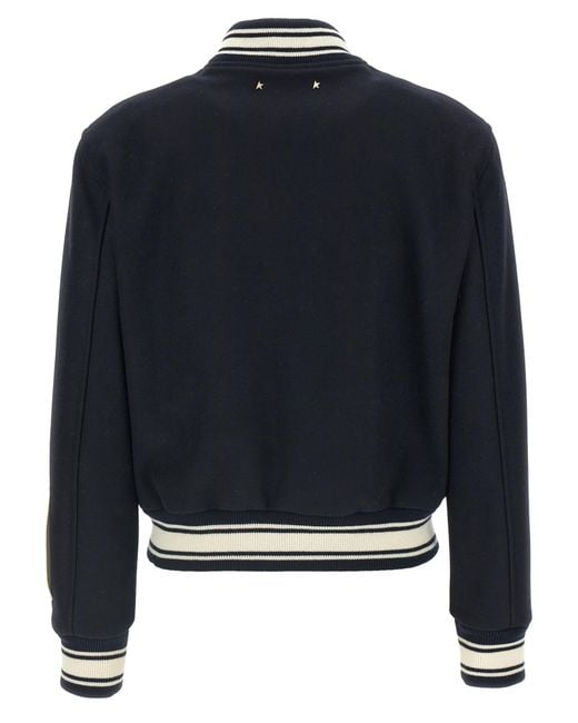 Golden Goose Deluxe Brand Blue Logo Embroidered Bomber Jacket
