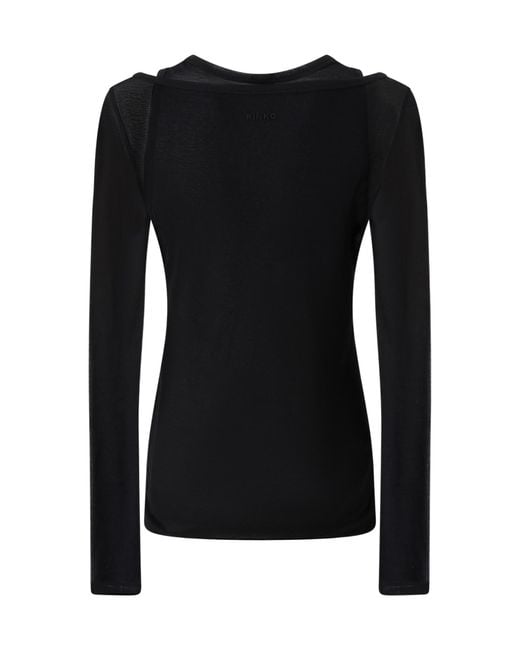Pinko Black Long-Sleeve Gauze T-Shirt