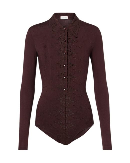 Magda Butrym Purple Embroidered Cotton-Blend Bodysuit