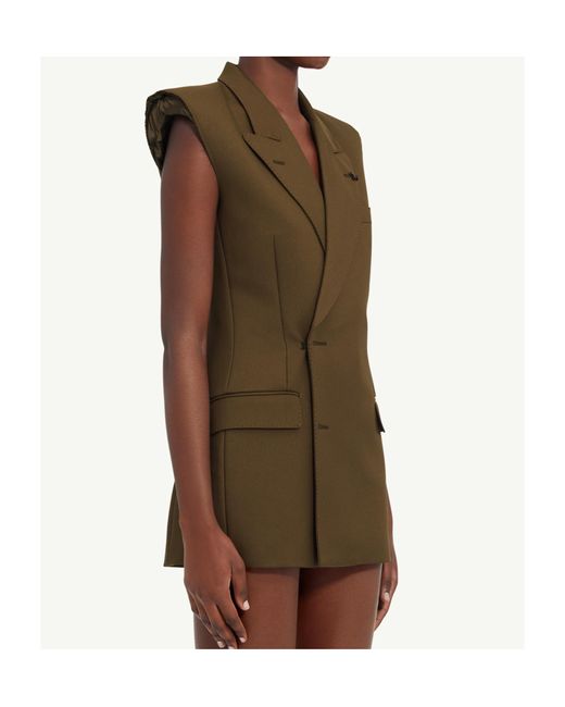 MM6 by Maison Margiela Green Double-Breasted Twill Gilet