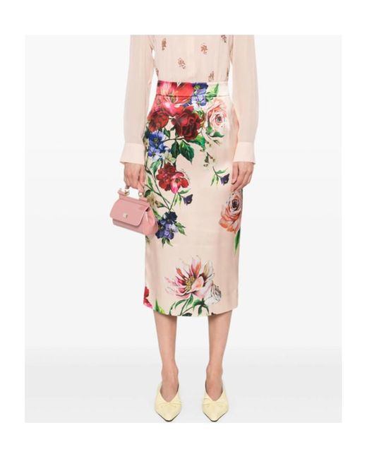 Dolce & Gabbana White Floral Printed Midi Skirt