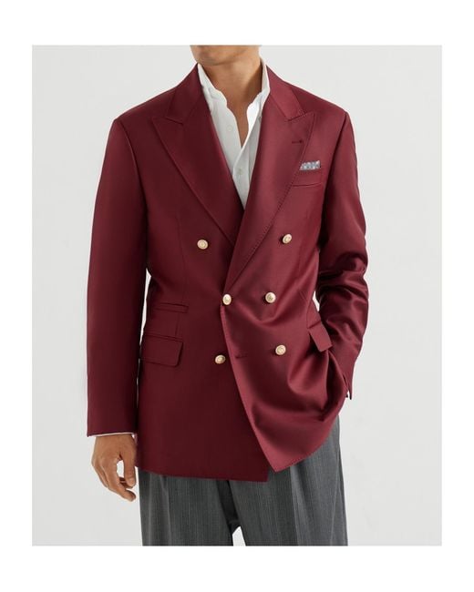 Brunello Cucinelli Red Peak-Lapels Blazer for men