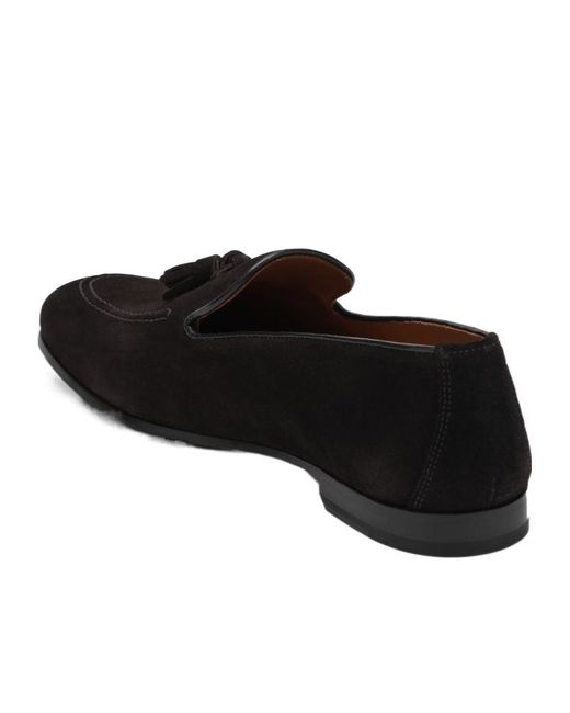 Doucal's Black Tassel Detailed Almond Toe Loafers for men