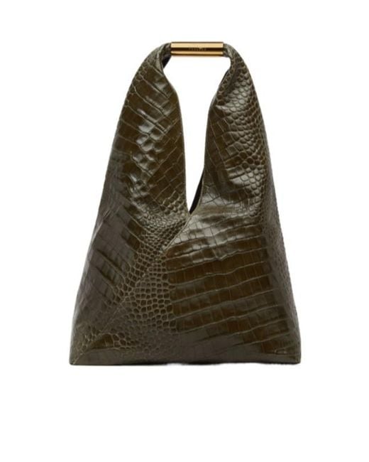MM6 by Maison Margiela Green Japanese Embossed Medium Shoulder Bag