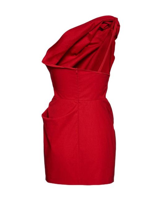 Magda Butrym Red One Shoulder Ruched Mini Dress
