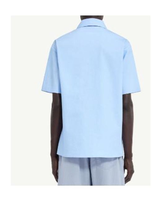 MM6 by Maison Margiela Blue Fused Poplin Short-Sleeve Shirt for men