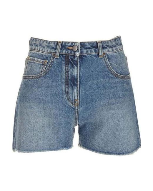 Palm Angels Blue Embroidered Denim Shorts