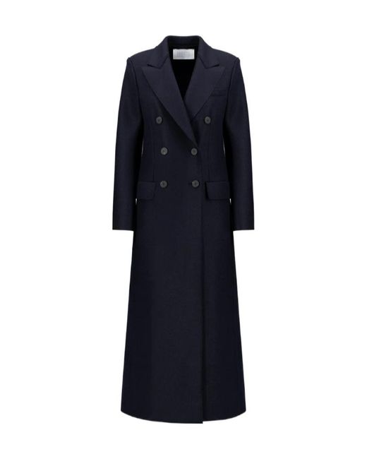 Harris Wharf London Blue Long Double Breasted Tailored Coat Pressed Wool