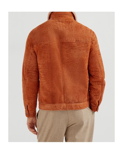 Brunello Cucinelli Brown Shearling-Collar Jacket for men