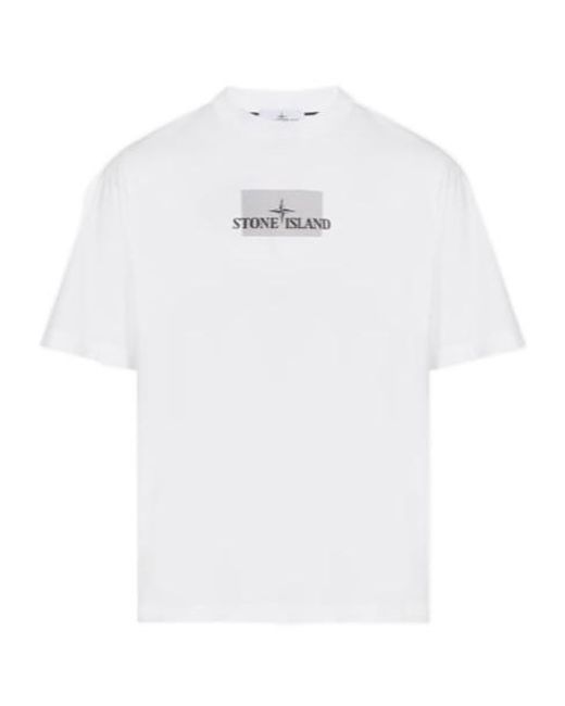 Stone Island White Logo Printed Crewneck T-Shirt for men