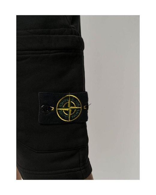 Stone Island Black Drawstring Fleece Shorts for men