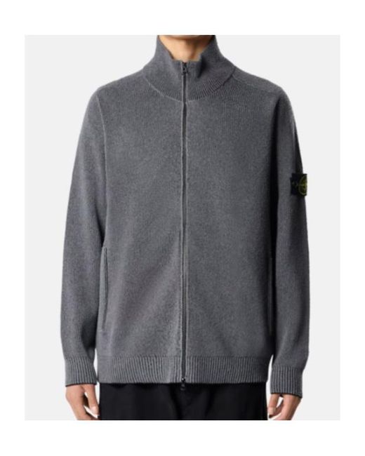 Stone Island Gray High-Neck Zipped Knit Cardigan for men