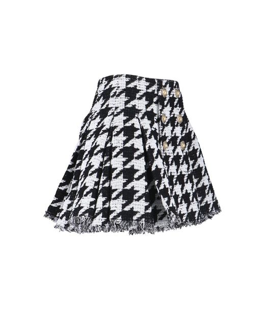 Balmain Black Button Embellished Houndstooth Tweed Mini Skirt