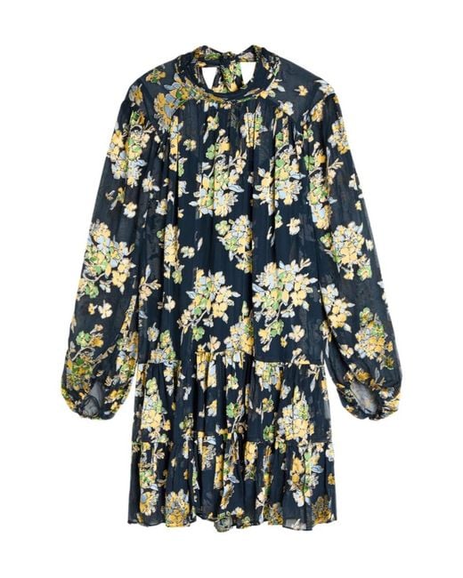 Rixo Blue Floral Chiffon Mini Dress