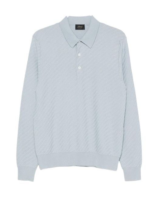 Brioni Blue Long-Sleeved Polo Shirt for men