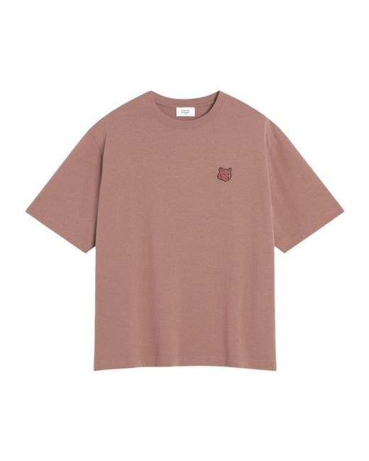 Maison Kitsuné Pink Maison Kitsuné Bold Fox Head Patch Crewneck T-Shirt for men