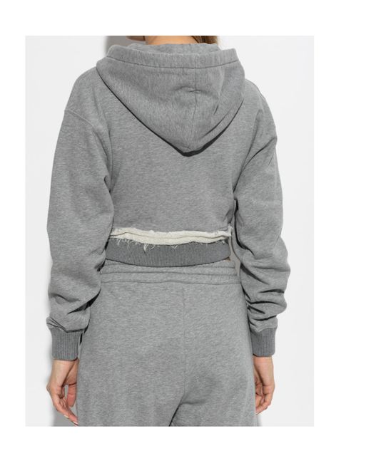 McQueen Gray Drawstring Distressed Cropped Hoodie