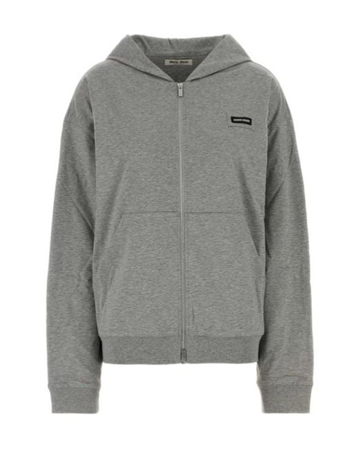 Miu Miu Gray Logo Zip-Up Hoodie