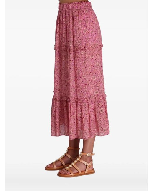 Isabel Marant Pink Ruffled Print Long Skirt