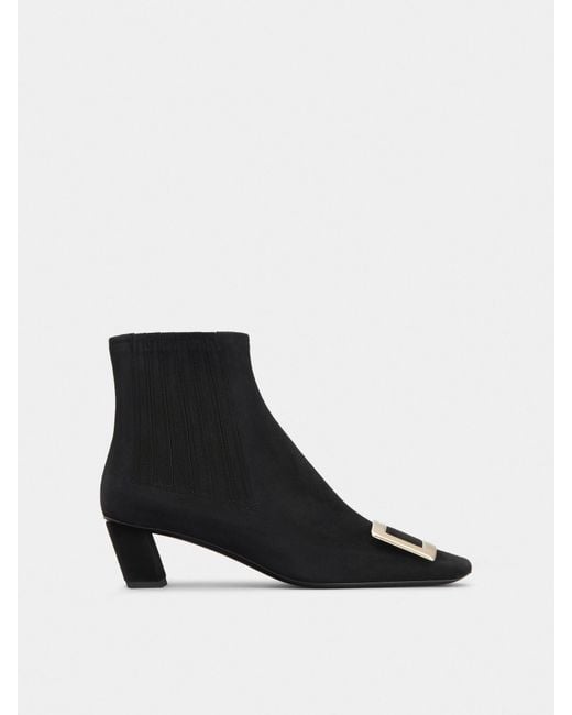 Roger Vivier Black Belle Vivier Suede And Metal Buckle Chelsea Booties