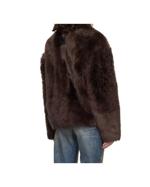 MARINE SERRE Black Hairy Shearling Leather Caban