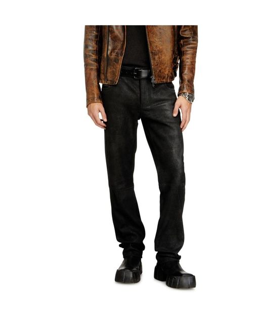DIESEL Black Five-Pocket Leather Trousers for men