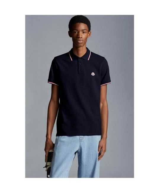 Moncler Blue Logo Patch Short-Sleeved Polo Shirt for men