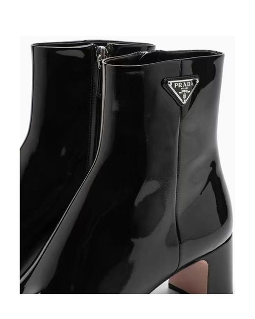 Prada Black Patent-Leather Block-Heel Boots