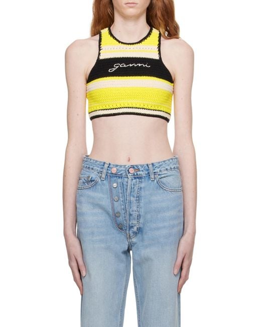 Ganni Yellow Crochet Racerback Bikini Top