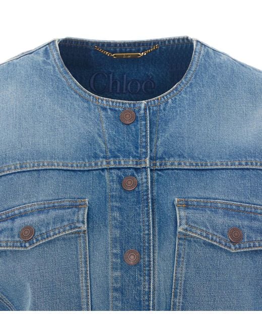 Chloé Blue Chloé Collarless Cropped Denim Jacket