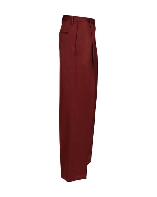 Dries Van Noten Red Straight-Leg Pleated Trousers