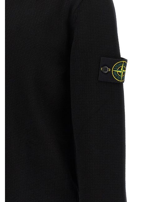 Stone Island Black Long-Sleeve Knit Polo Shirt for men
